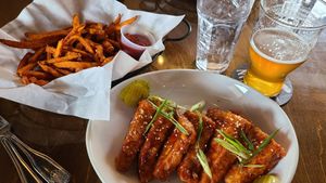 Korean tofu wings with Cajun fries and an IPA at Breaking Waves Brewing in Silverdale