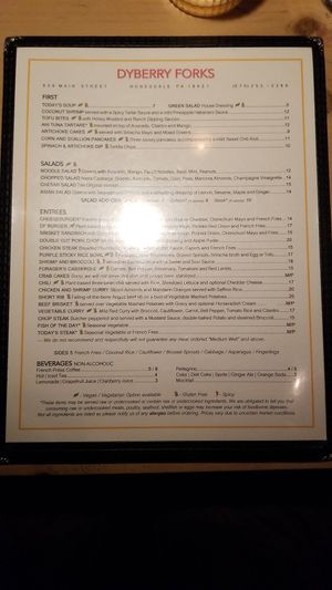 Menu at Dyberry Forks in Honesdale