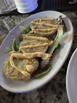 Vegan fried green tomatoes.   at Soulé Cafe in New Orleans