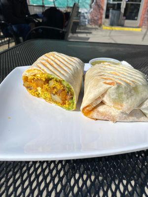 Vegan Breakfast burrito (grease dripping out of the corner of the 2nd half...) at Cafe Capello in Reno
