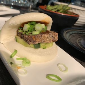 Red bean tofu bun (vegetarian not vegan) at Dragonfly Sushi & Sake Company in Gainesville