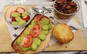 I took the photo before the juice and milk arrived. All very tasty! at Hydrant Food Hall in Ballarat