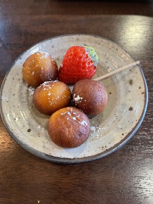 Complimentary deep fried mochi w azuki filling  at Cafe Ren - Kamigyo in Kyoto