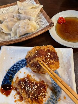 Dumplings and tofu nuggets and   at Cafe Ren - Kamigyo in Kyoto