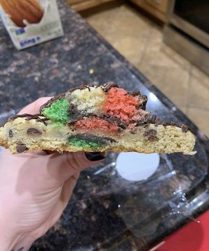 Chocolate chip cookie stuffed and topped with a rainbow cookie  at Bliss Bites Cookies - Maybe closed in Beaufort