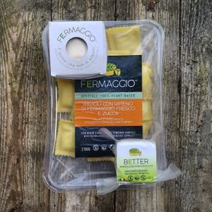 Vegan cheese, butter and pasta at Vegaliano at Rotterdamse Oogstmarkt in Rotterdam