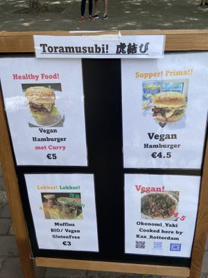 This Japanese stand is completely vegan!  at Rotterdamse Oogstmarkt in Rotterdam