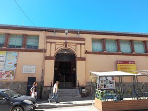 Entrance of the market hall at Terra Vegana  in Girona