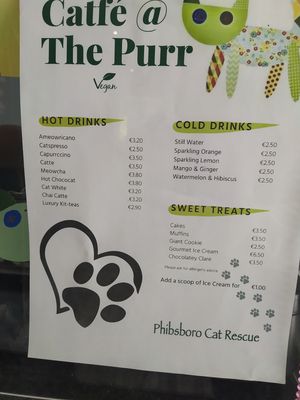 The menu at The Purr in Dublin