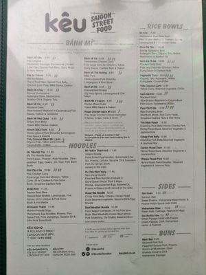 Menu at Banh Mi Keu in London