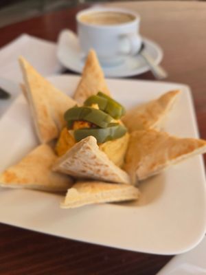 Chickpea and cactus hummus with flatbread at Cactus Garden in Lanzarote