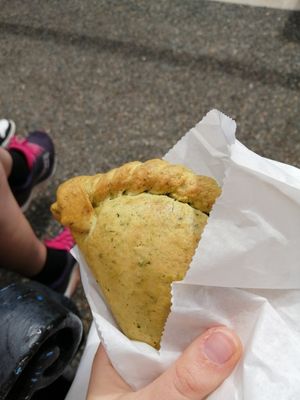 Cauliflower spiced pasty at Cornish Bakery in Fowey