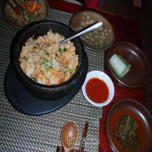 tofu stone bowl rice with sesame leaves at HanGawi in New York City