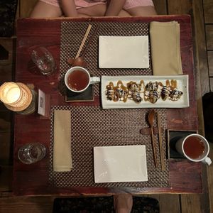 stuffed shiitakes with cinnamon almond drizzle  at HanGawi in New York City