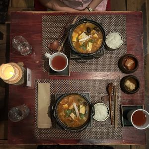 spicy kimchi tofu hotpots  at HanGawi in New York City