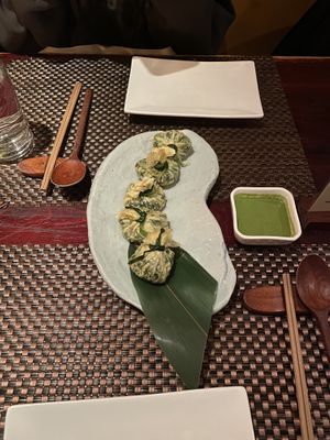 Tofu skin kale dumplings  at HanGawi in New York City