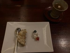 Carrot cake and ginger teaa  at HanGawi in New York City