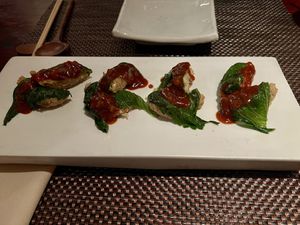 Sesame leaf tofu patties  at HanGawi in New York City