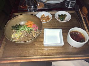 Acorn and beet noodle soba at HanGawi in New York City