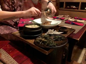 Prepping bamboo rice at HanGawi in New York City