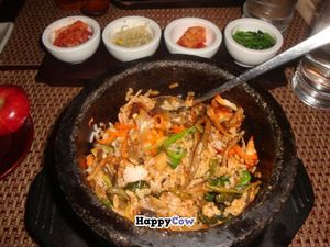 prix fixe entrée in a stone bowl at HanGawi in New York City
