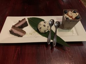 Dessert platter with chocolate cake at HanGawi in New York City
