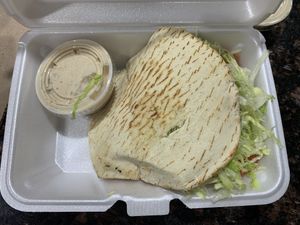 Falafel pita with tahini  at Mesoyios in Lake Ronkonkoma