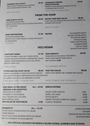 Menu page 2 - with veg section at Port Campbell Hotel in Port Campbell