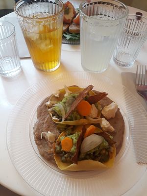 Vegan tacos with homemade lemonade and iced tea at Zaza Coffee Shop in Toulouse