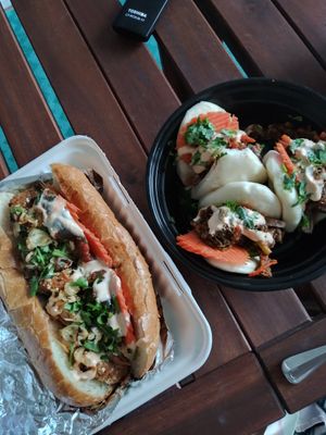 Porkless bao buns and banh mi at Mama Dut in Portland
