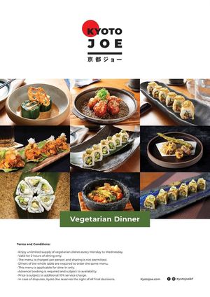Menu for Vegetarian Dinner (Unlimited Supply) at Kyoto Joe in Hong Kong Island