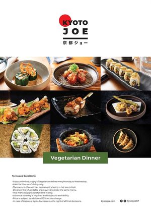 Menu for Vegetarian Dinner (Unlimited Supply) at Kyoto Joe in Hong Kong Island