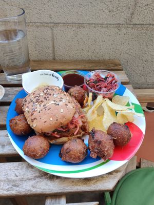 JackBeClassic and hush puppies at JackBeQue in Englewood