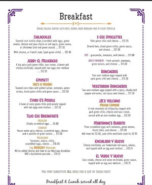 A couple vegan options on this menu at MartAnnes in Flagstaff