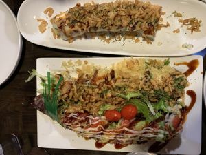 Cream of fire roll, death by crunch, baked tofu roll at Kamakura Japanese Cuisine in Seattle