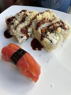 Vegan tuna nigiri and vegan crunch roll   at Kamakura Japanese Cuisine in Seattle