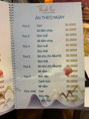 Menu at Thanh Lac in Ho Chi Minh City