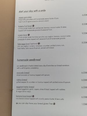 Menu at Breens Deli in Mallorca