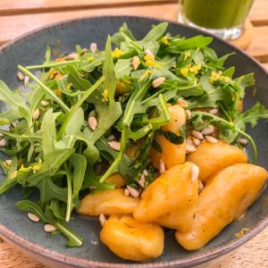 Dish of the day: Homemade gnocchi with parsnip and arugula  at Breens Deli in Mallorca