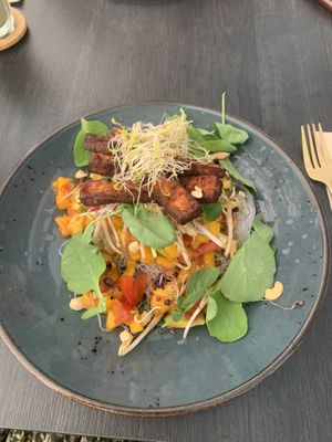 Blurry photo of the delicious summer bowl!  at Breens Deli in Mallorca