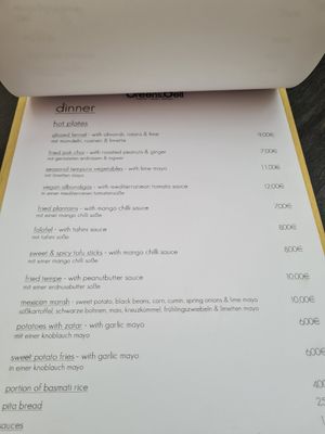 Menu at Breens Deli in Mallorca