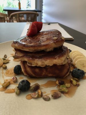 Go there and try this crazy pancakes!!  at Breens Deli in Mallorca