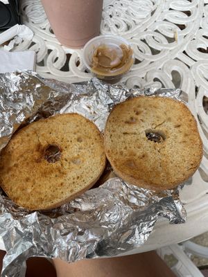 GF sourdough bagel toasted w side of PB  at Bex in Greenville