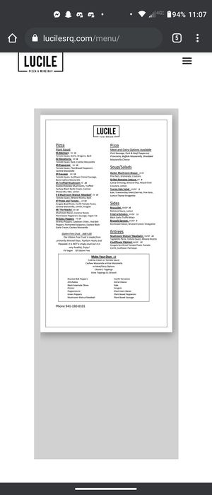 Menu at Lucile Pizza & Wine Bar in Sarasota