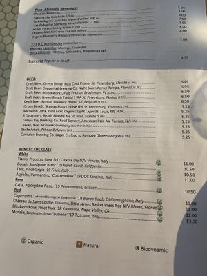 Wine menu at Lucile Pizza & Wine Bar in Sarasota
