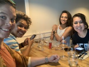 Us drinking wine at Lucile!   at Lucile Pizza & Wine Bar in Sarasota