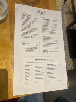 Extensive vegan options—EVERYTHING made in house  at Lucile Pizza & Wine Bar in Sarasota