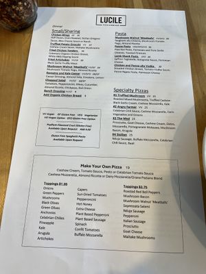 Menu  at Lucile Pizza & Wine Bar in Sarasota