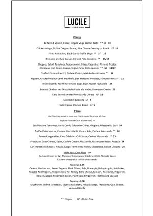 Menu   at Lucile Pizza & Wine Bar in Sarasota