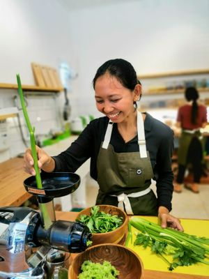 Diah having fun with the Omega at Healthy Ubud in Canggu